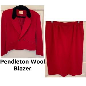 Vintage Pendleton Bright Red Black 100% Wool Blazer and Pencil Skirt
